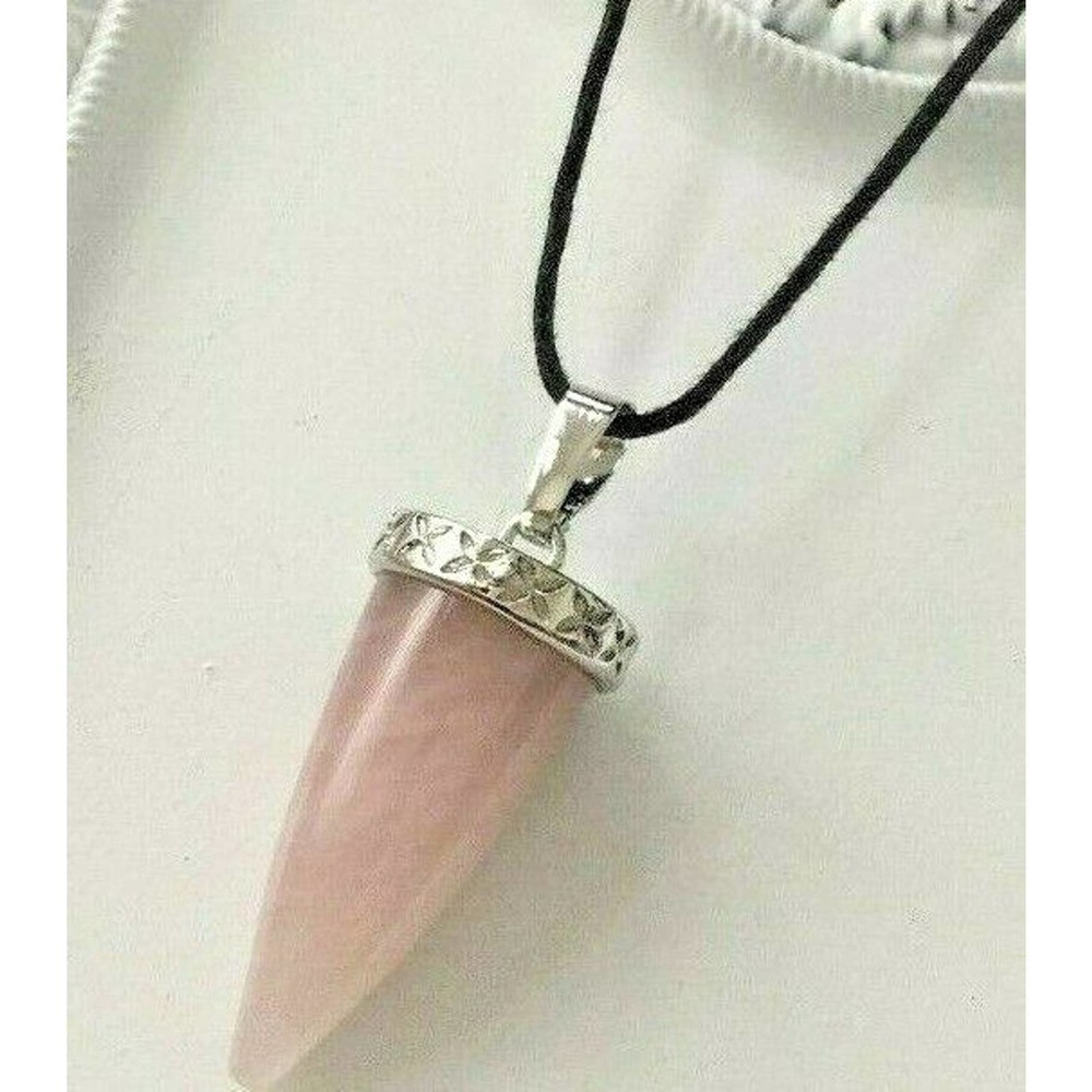 New Natural Rose Quartz Crystal Stone "Dragon's Tooth" Pendant Necklace